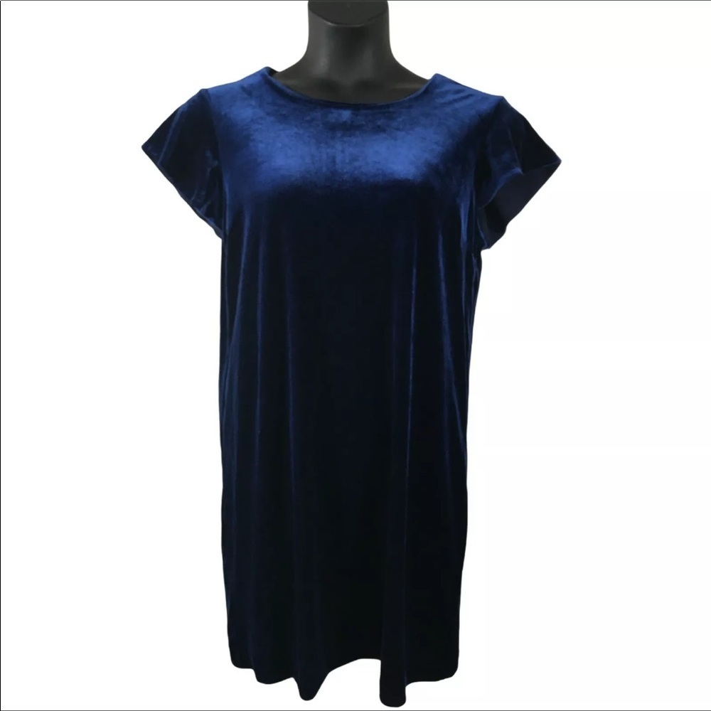 Cynthia Rowley Holiday velour Dress L Blue - Picture 3 of 5